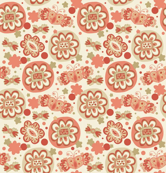 Bordado Padrão floral sem costura decorativa Fundo retro com flores, corações e borboletas Textura abstrata leve elegante para têxteis, pacote, artesanato, papéis de parede, capas — Vetor de Stock