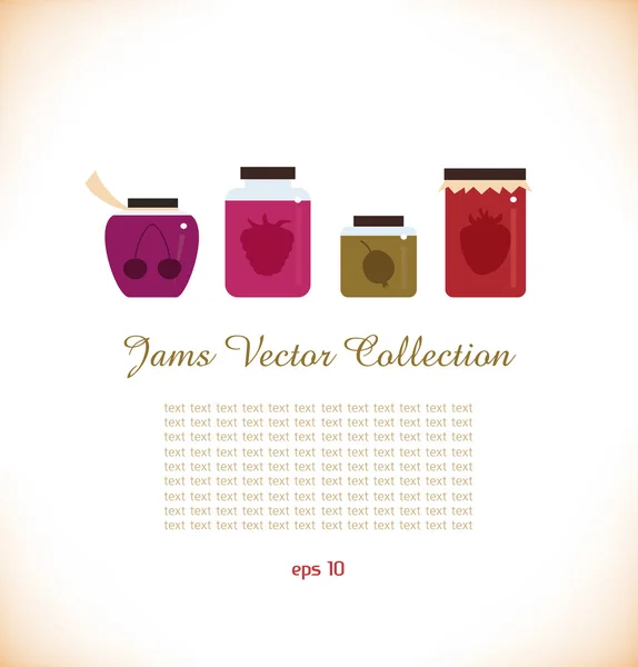 Jams collectoin Strawberry jam Red raspberry jam Cherry jam Set of different confiture Isolated pots of jam