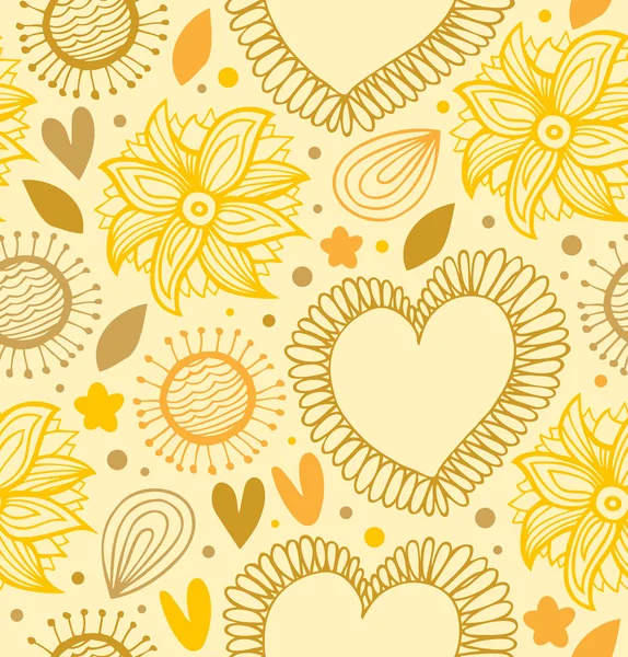 Romantiska seamless mönster med blommor och hjärtan. Fantasy utsmyckade bakgrund för utskrifter, textil, scrapbooking, craft papper. bakgrundsbilder — Stock vektor