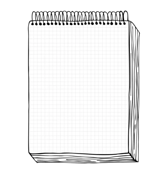 Boceto del cuaderno. Ilustración vectorial con hoja de cuaderno dibujada a mano. Clip art. Bloc de notas con página clara — Vector de stock