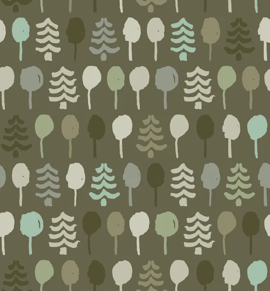 Endless drawn pattern with trees. Painting abstract nature tracery. Spruces. Turquoise texture for clothes, wallpapers, web pages background — 스톡 벡터