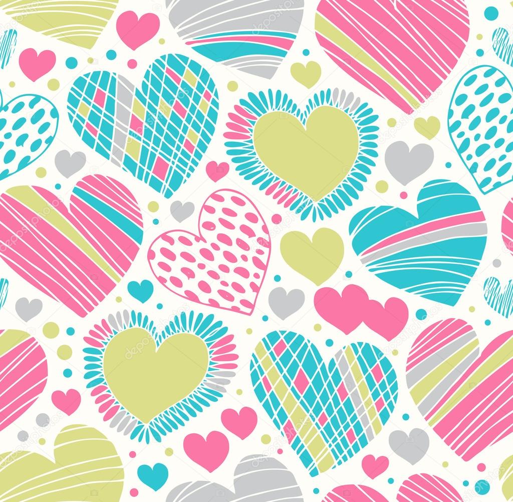 Abstract doodle seamless background with hearts. Endless scribble pattern. Abstract cute fabric texture