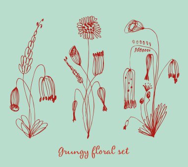 grungy çiçek kümesi. vintage buketleri topluluğu. kompozisyonlar yarım yamalak çiçekli