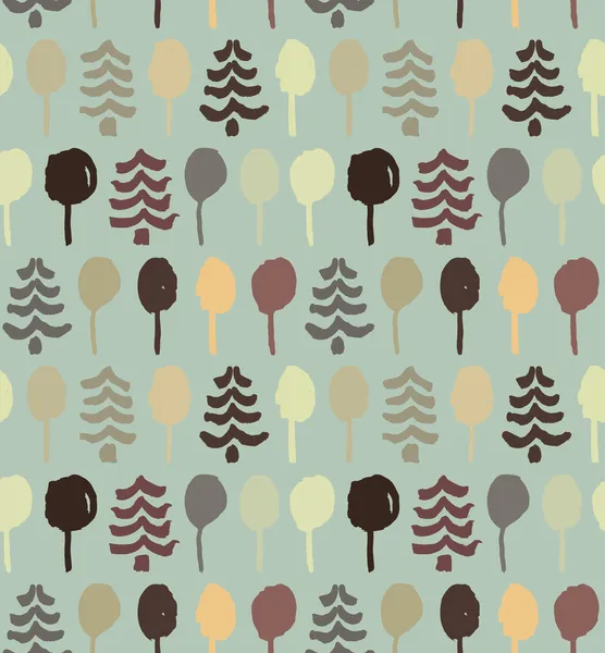 Endless drawn pattern with trees. Painting abstract nature tracery. Spruces. Turquoise texture for clothes, wallpapers, web pages background — 스톡 벡터