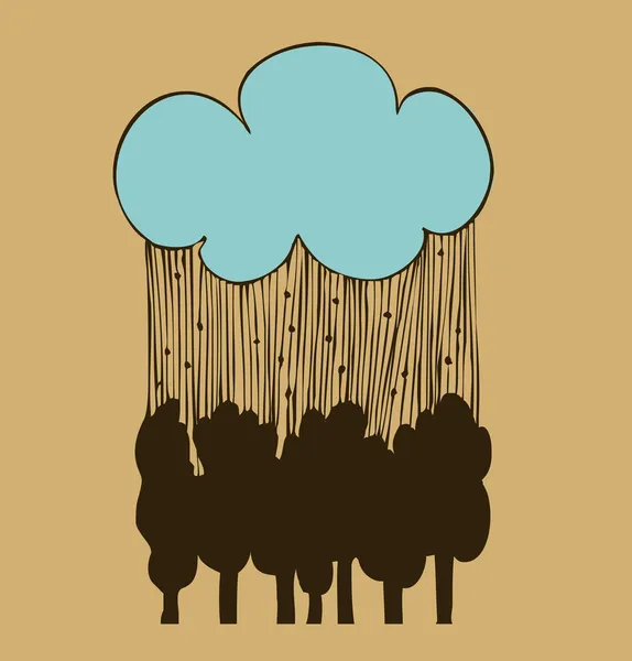 Vektor linjär regnmoln över träden. dekorativa silhuett landskap — Stock vektor