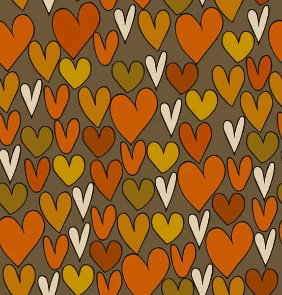 Fondo sin costuras garabato abstracto con corazones. Patrón de garabatos sin fin. Textura de tela linda abstracta — Vector de stock