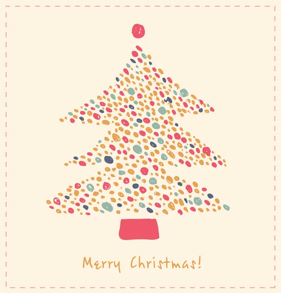 Christmas tree made of dots. Element for Xmas design. Retro cute card template — Stock Vector