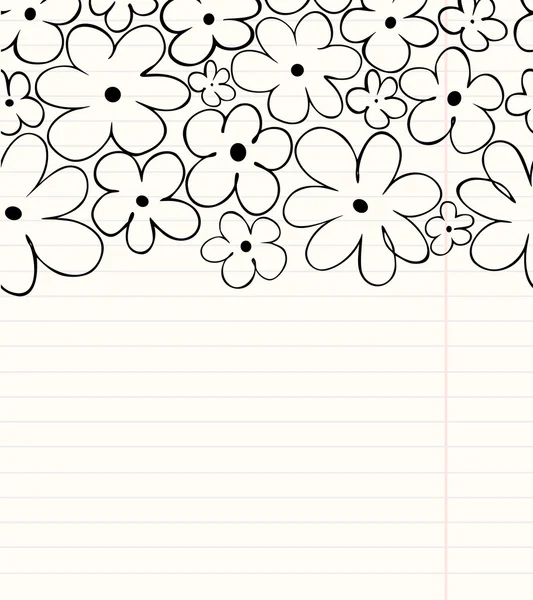 Okul vektör arka plan grunge tarzı. Floral el çekilmiş çizgili defter yaprağı. Doodle elemanları tasarımı için — Stok Vektör