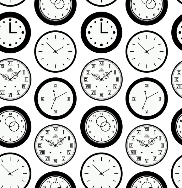 Textura de patrón sin costuras con contornos de relojes redondos. Contexto temporal — Vector de stock