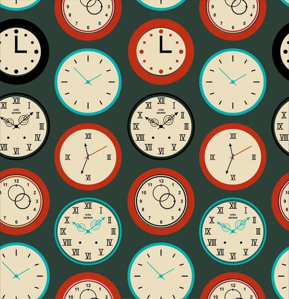 Textura de patrón sin costuras con contornos de relojes redondos. Contexto temporal — Vector de stock