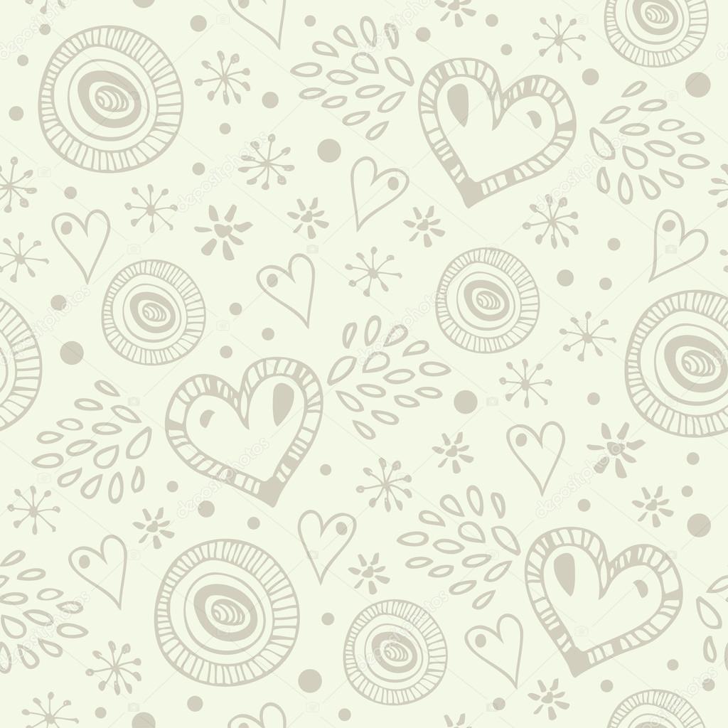 Seamless abstract love pattern. Doodle background with different hearts. Printing texture