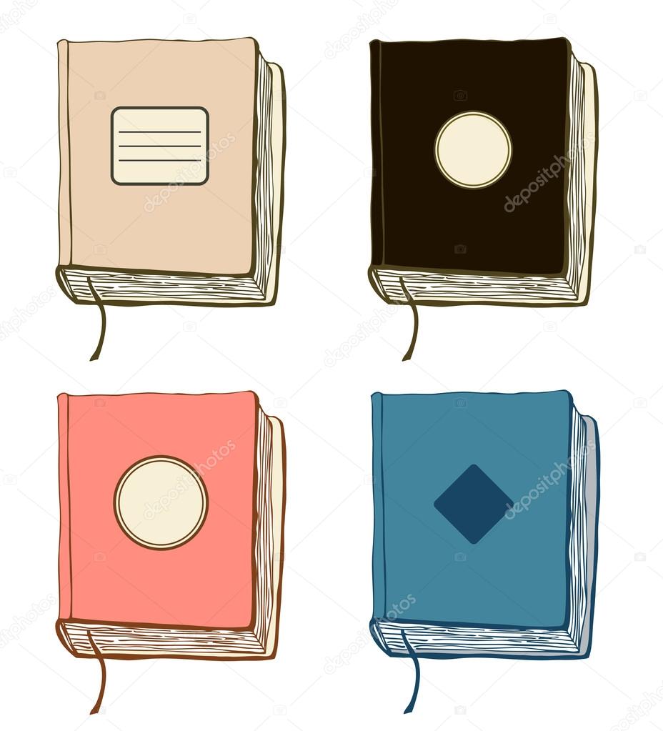 Set with sketches of books. Vector collection of hand drawn covers. Copybooks templates