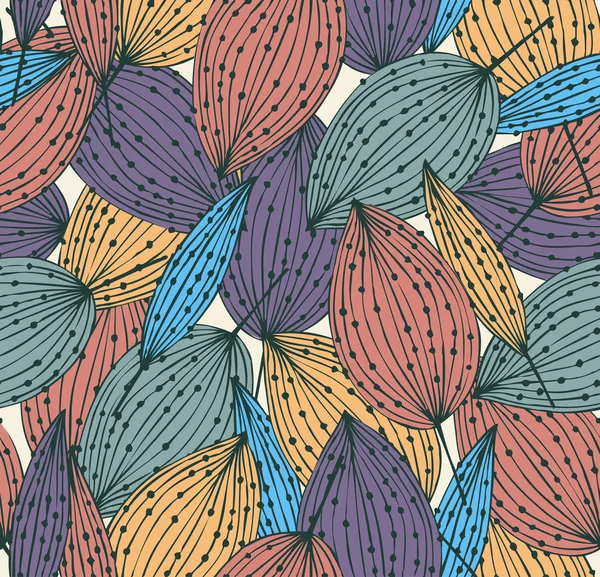 Motif floral décoratif, fond coloré abstrait avec des rangées de feuilles. Peut être utilisé pour les fonds d'écran, pages Web, cartes, arts, texture de surface, ornements de vêtements — Image vectorielle