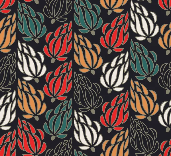 Motif floral décoratif, fond coloré abstrait avec des rangées de feuilles. Peut être utilisé pour les fonds d'écran, pages Web, cartes, arts, texture de surface, ornements de vêtements — Image vectorielle