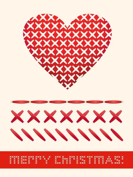 Corazón rojo de navidad con puntos. Conjunto de diseño para feliz año nuevo y casarse con la Navidad ! — Vector de stock