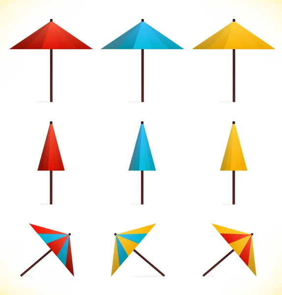 Set of umbrellas. Sunshades. Parasols. Multicolor icons for web pages, games, presentations — Stock Vector