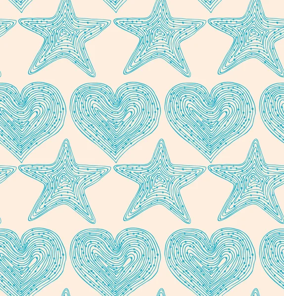 Fondo vectorial en estilo grunge. Estrellas lineales y corazones — Archivo Imágenes Vectoriales