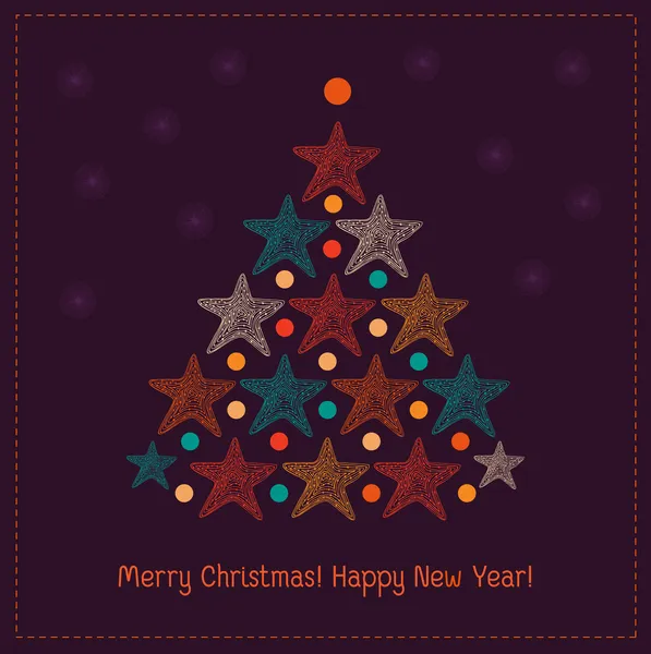 Christmas tree made of dots. Element for Xmas design. Retro cute card template — Stock Vector