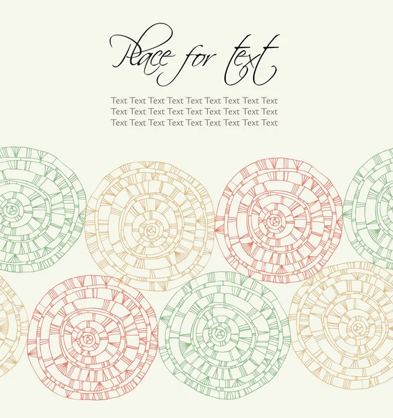 Text banner with hand drawn linear circles. Bright endless decorative pattern looks like crocheting handmade lace. Can be used for greeting card, invitation, seating place, gift, cover, craft, letter — Stock Vector