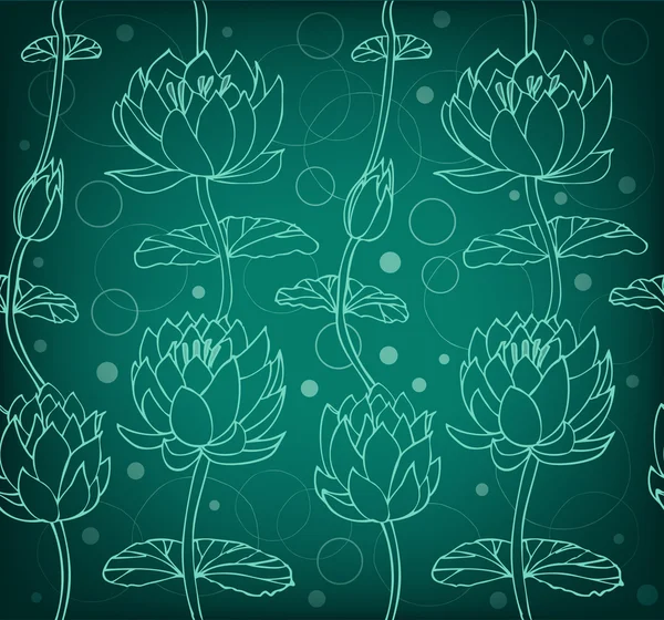 Lotus σιλουέτα φόντο. σκούρο λουλουδάτο μοτίβο με νούφαρα. άνευ ραφής δαντέλα σκηνικό μπορεί να χρησιμοποιηθεί για ευχετήριες κάρτες, τέχνες, wallpapers, ιστοσελίδες, η υφή της επιφάνειας, ρούχα, εκτυπώσεις — Διανυσματικό Αρχείο