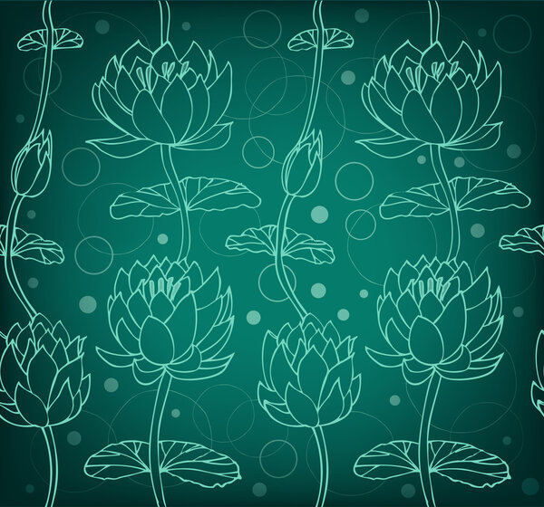 Lotus silhouette background. Dark floral pattern with water lilies. Seamless lace backdrop can be used for greeting cards, arts, wallpapers, web pages, surface texture, clothes, prints