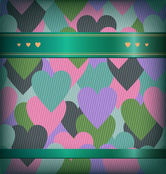 Seamless background with hearts and satiny ribbon. Endless grunge banner with place for text — Stock Vector