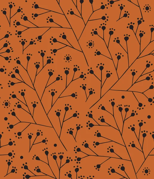 Padrão de outono floral com pontos de baga. Ramos fundo sem costura. Textura de folha abstrata pode ser usado para papel de parede, preenchimento padrão, fundo da página web, texturas de superfície — Vetor de Stock