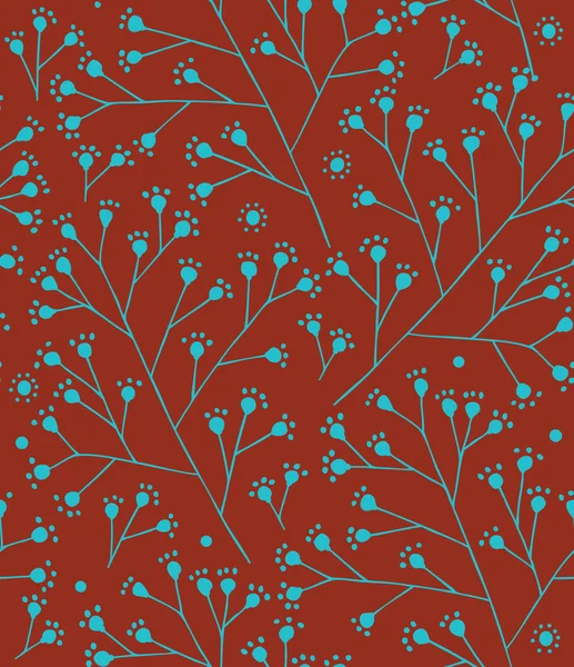 Patrón floral rojo y turquesa con bayas de puntos. Ramas de fondo sin costura se puede utilizar para el papel pintado, relleno de patrones, fondo de página web, texturas superficiales — Vector de stock
