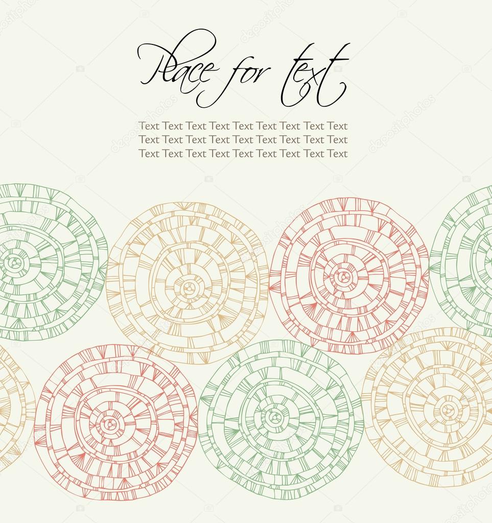 Text banner with hand drawn linear circles. Bright endless decorative pattern looks like crocheting handmade lace. Can be used for greeting card, invitation, seating place, gift, cover, craft, letter