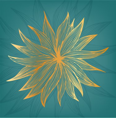 Altın doğrusal izole çiçek. Paketler, kapaklar, tebrik kartları, tekstil, desenler. Eski sanat eserleri.