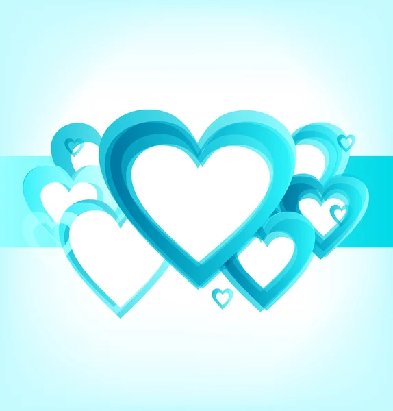 Banner with romantic hearts stripe. Cute turquoise cards with place for your text — Stock Vector