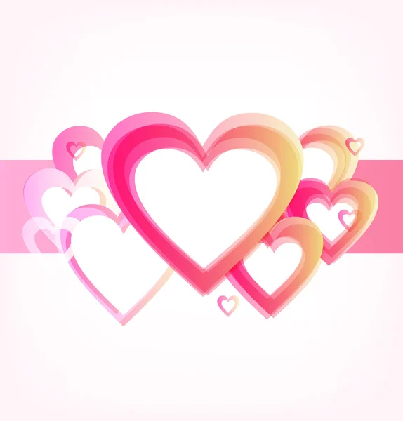 Розовая полоска с романтическими сердцами. Симпатичные открытки с местом для вашего текста — стоковый вектор