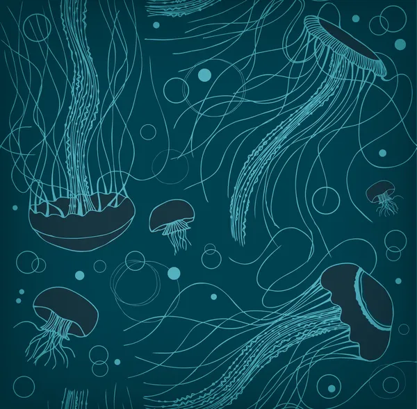 Modello marino senza cuciture con meduse. Fondo oceanico. Illustrazione vettoriale — Vettoriale Stock