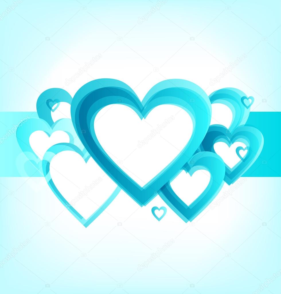 Banner with romantic hearts stripe. Cute turquoise cards with place for your text