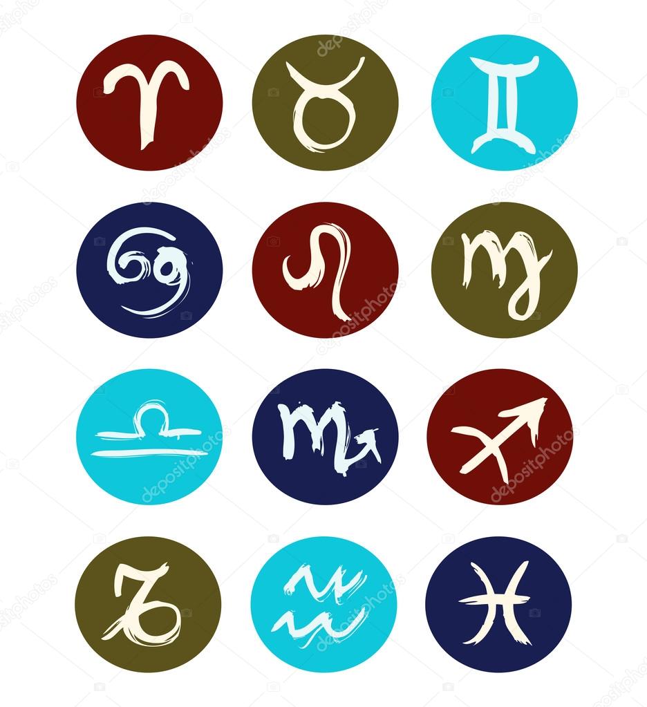 Hand drawn signs of zodiac sorted by order. Vector set of zodiac icons