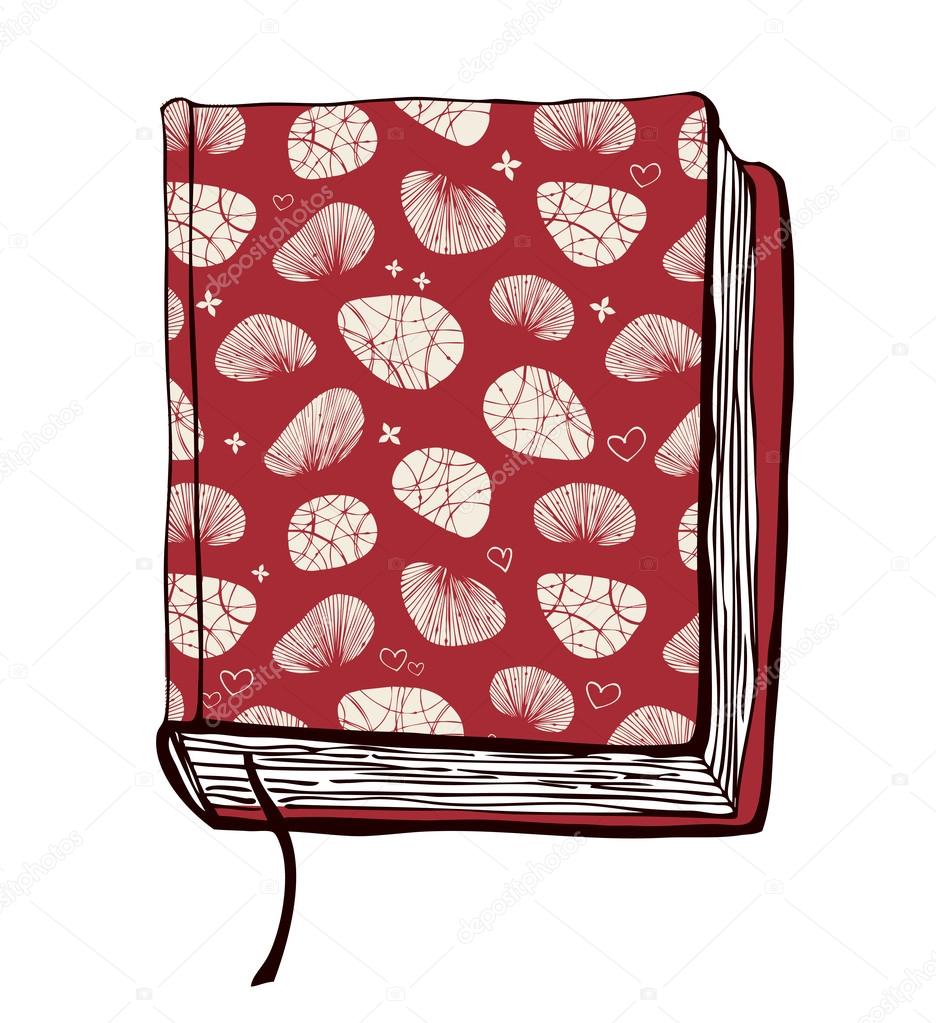 Vector illustration with hand drown red cover. Can use for passport cover, notebook cover, diary cover, phone cover. Sketch of book.