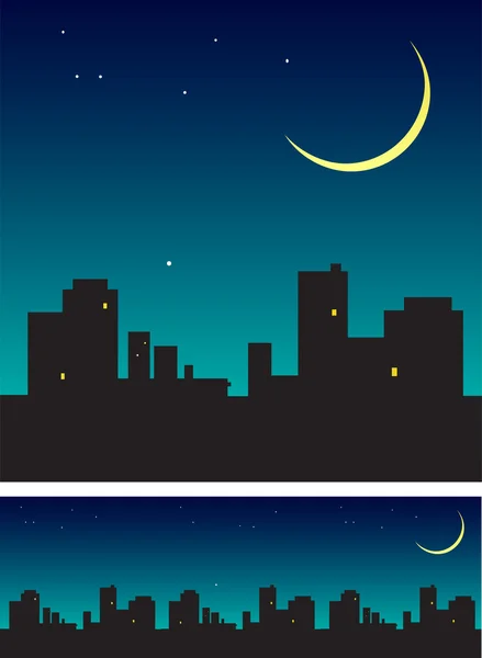 Evening sky with new moon over the roofs — Stock Vector