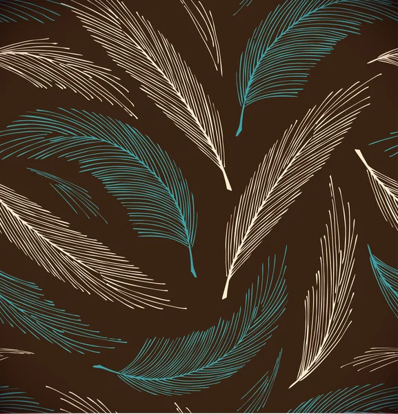 Fond vintage turquoise et marron sans couture avec plumes — Image vectorielle