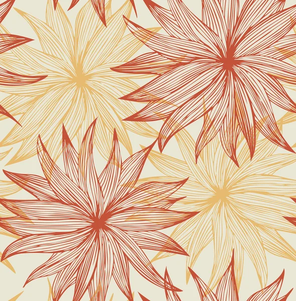 Wzór z czerwone i żółte kwiaty liniowy. tło dla otoki, pokrowce, karty, włókienniczych — Wektor stockowy