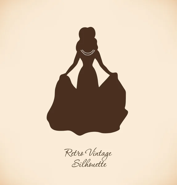 Brown isolated silhouette of noble woman. Vintage woman contour. Rich woman in historical dress. Lady in Baroque taste. Aristocratic woman. Daguerreotype image — Stock Vector