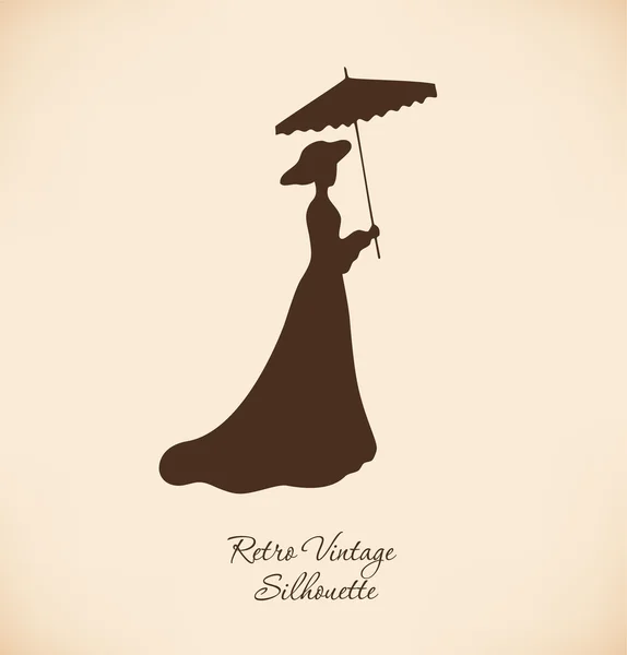 Silhouette isolée marron de jeune fille. Vintage belle contour de femme. Femme romantique en robe de bal rétro. Une dame avec plein de fleurs. Femme aristocratique. Image daguerréotype — Image vectorielle