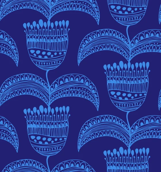 Azul hermoso patrón sin costura. Fondo floral oriental. Plantilla preciosa decorativa para fondos de pantalla, textiles, paquetes — Vector de stock