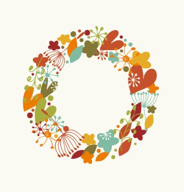 Kalpler, çiçekler ve kar taneleri ile süslü çelenk