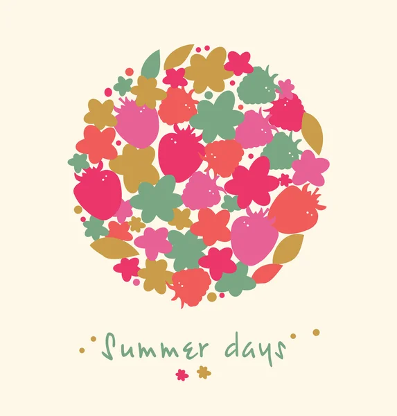 夏季花卉元素、 浆果、 花、 枫叶 — 图库矢量图片