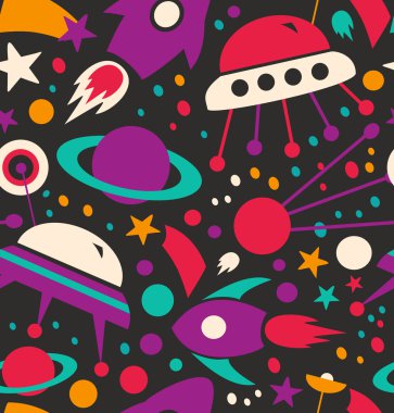 sorunsuz bir kozmik desen. yıldız, roketler, Uzay gemileri, kuyruklu yıldızlar ile dekoratif uzay arka plan