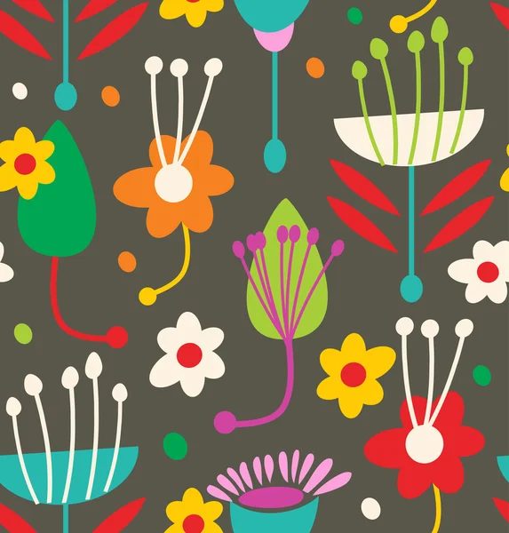 Floral spiraalpatroon. naadloze zomer achtergrond met doodle bloemen — Stockvector