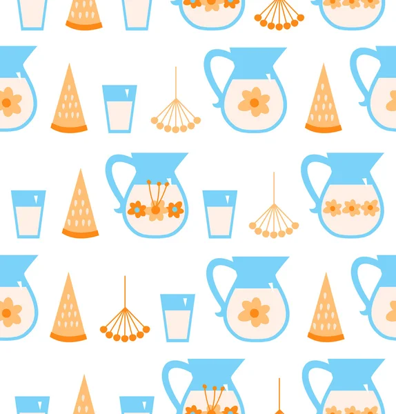 Seamless mönster med mjölk, melon, bär. mjölkig bakgrund — Stock vektor