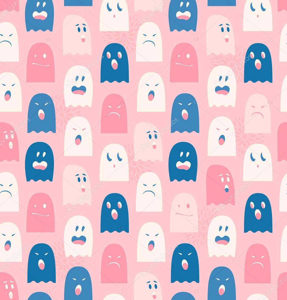 Seamless pattern with cute ghosts, spectres. Spooks background. Halloween texture