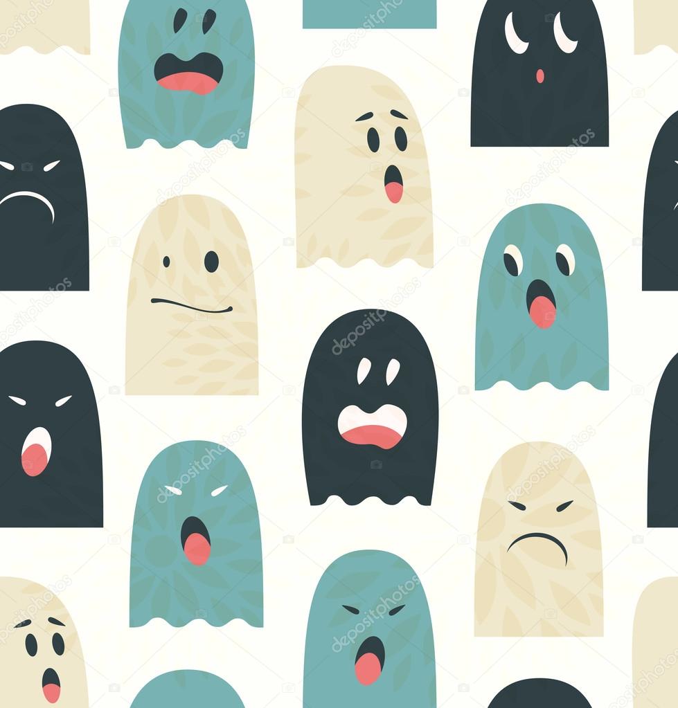 Seamless pattern with cute ghosts, specters. Spooks background