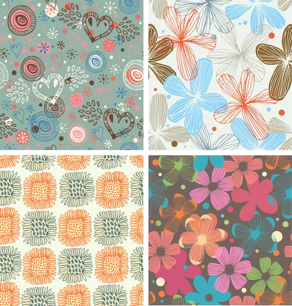 Jolie collection de motifs floraux. Ensemble de beaux fonds inhabituels avec des fleurs décoratives — Image vectorielle